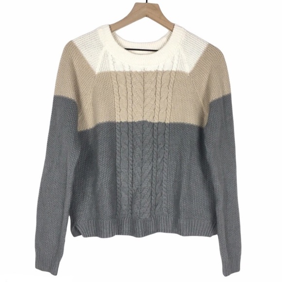 MERONA Sweater Cable Knit Colorblock Metallic Shimmer Cozy Warm Neutral Medium - Picture 1 of 8